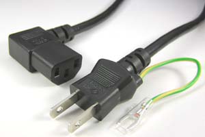 電源ケーブル（アース端子付き2Pプラグ／L型3Pソケット）＜7A-125V＞