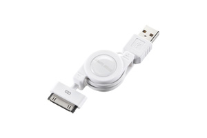【サンワサプライ】　巻き取りUSB2.0ケーブル、iPod・iPhone・iPad用、Dockコネクタ－Aオス、～0.8m