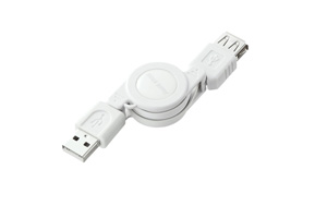 【サンワサプライ】　巻き取りUSB2.0モバイルケーブル、Aメス－Aオス、～0.8m