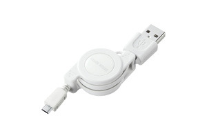【サンワサプライ】　巻き取りUSB2.0モバイルケーブル、マイクロBオス－Aオス、～0.8m