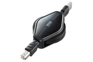 【サンワサプライ】　巻き取りUSB2.0モバイルケーブル、Bオス－Aオス、～1.5m