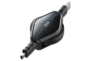 【サンワサプライ】　巻き取りUSB2.0モバイルケーブル、ミニBオス－Aオス、～1.5m