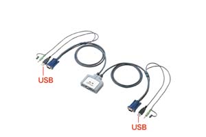【サンワサプライ】　CPU自動切替器：KVMスイッチ、１対２、VGAモニター用、USBコンソール接続タイプ