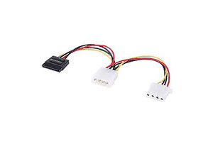 【サンワサプライ】　SATA電源ケーブル、4P電源2分岐－SATA15pinメス