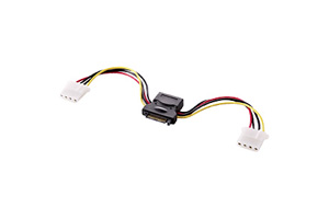 【サンワサプライ】　SATA電源ケーブル、4P電源2分岐－SATA15pinメス