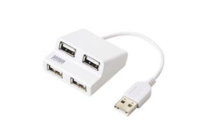 【サンワサプライ】　USB2.0ハブ、4ポート、Aコネクタケーブル（長さ90mm）付き、バスパワー専用
