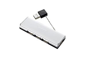【サンワサプライ】　USB2.0ハブ、4ポート、長さ53mmのAコネクタケーブル付き（ケーブル収納可能タイプ）、バスパワー専用