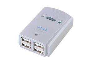【サンワサプライ】　USB2.0ハブ、4ポート、手動切替器付き、セルフ/バスパワー両用