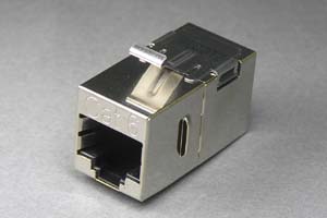 スナップイン中継コネクタ、両側RJ-45メス筒型(LAN配線用、CAT6対応、ストレート結線、シールドタイプ)