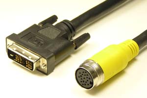 コンセント延長用DVIケーブル　DVI-Dシングルリンク（18+1pin）オス－丸型DIN19pinメス（狭小箇所　配線用）