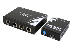 HDMI エクステンダー（最大60m）・4分岐または2分岐スプリット機能内蔵タイプ（分配機能付きHDMI信号延長器：UTP（LAN）ケーブル（１本）延長型）