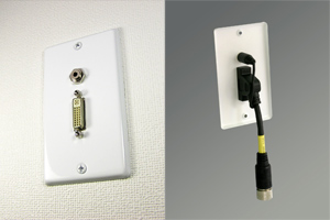 白塗装ステンレスプレート付きAVコンセント（DVI-D（シングルリンク）＋音声用、壁面埋込型配線タイプ、接続ケーブル付き）