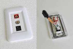 樹脂製プレート付きAVコンセント（S端子+音声用、壁面埋込配線タイプ、接続ケーブル付き）