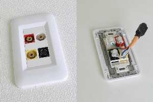 樹脂製プレート付きAVコンセント（S端子+コンポジット映像+音声用、壁面埋込配線タイプ、接続ケーブル付き）
