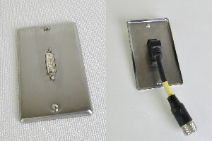 無塗装ステンレプレート付きAVコンセント（DVI-D用、壁面埋込配線タイプ、接続ケーブル付き）