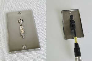 無塗装ステンレスプレート付きAVコンセント（DVI-D+音声用、壁面埋込配線タイプ、接続ケーブル付き）