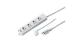 【サンワサプライ】　電源タップ（熱に強い二重構造、3P・4個口の抜け止めタイプ、15A・125V（合計1500Wまで）、3Pアダプタ付き3Pプラグ長さ10mコード付き）