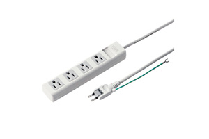 【サンワサプライ】　電源タップ（熱に強い構造、簡易パッケージタイプ、3P・4個口、15A・125V（合計1500Wまで）、2Pスイングプラグコード2.5m付き）