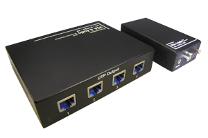 アナログRGB 信号スプリッター （高解像度４分配スプリット機能内蔵タイプ、VGA信号エクステンダー： 最大300m延長） （アナログRGB信号＋ステレオ音声 延長器：１入力４出力タイプ/UTPケーブル（LANケーブル）延長型）