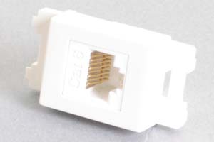 コンセントチップ（スナップインセット品）　コンセント側：RJ-45（CAT6 UTP）メス／壁内側：RJ-45（CAT6 UTP）メス　縦型　白