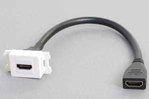 コンセントチップケーブル　コンセント側：HDMIメス横型白色／壁内側：HDMIメスコネクタのストレート方向ケーブル20cm引き出し