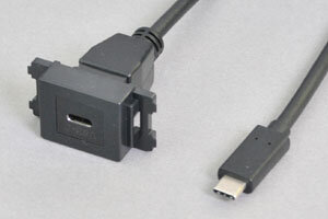 コンセントチップケーブル　コンセント側：USB3.1 TYPE-Cメス横型黒色／壁内側：USB3.1 TYPE-Cオスコネクタのケーブルタイプ　【USB3.1対応】