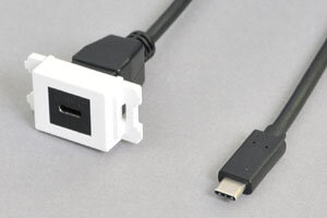 コンセントチップケーブル　コンセント側：USB3.1-TYPE-Cメス横型白色／壁内側：USB3.1-TYPE-Cオスコネクタのケーブルタイプ　【USB3.1対応】