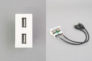 45ハーフモジュール(コンセント:USB Aメス×2／内側配線:USB Aメス端子ケーブル×2)