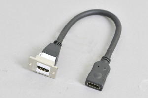 パネルマウント　HDMI中継メス－メス　ケーブルタイプ（Ver 1.4規格、High Speed with Ethernet）【金属ベゼルセット品】