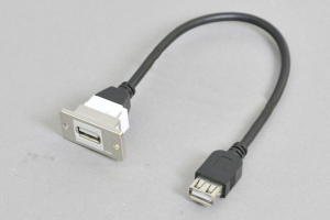 パネルマウント　USB2.0 Aタイプ中継メス－メス　ケーブルタイプ【金属製ベゼルセット品】
