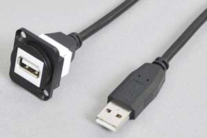 パネルマウント　USB2.0 Aタイプメス－オス　ケーブルタイプ【ケーブル長さ1mと3m】【ノイトリック型ベゼルセット品】