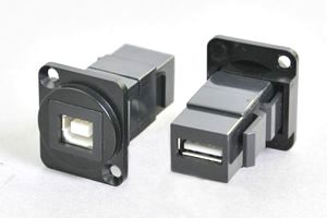 パネルマウント　USB2.0 タイプ中継Bメス－Aメス　黒　　【ノイトリック型ベゼルセット品】